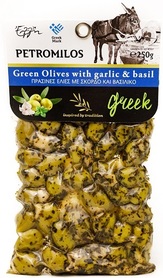 Zielone oliwki z czosnkiem i bazylią PETROMILOS 250g