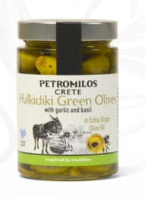 Halkidiki oliwki z czosnkiem i bazylią w oliwie 